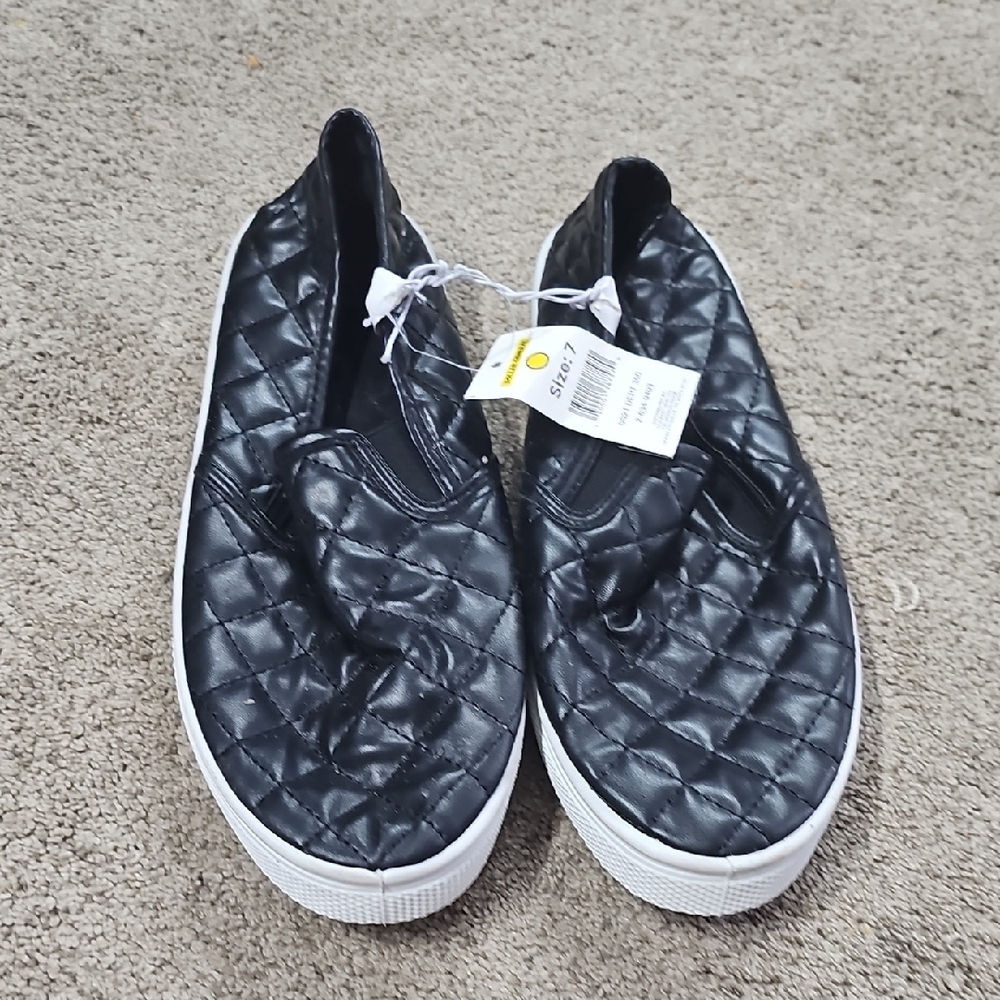Quilted Black Slip-On Ladies Shoes